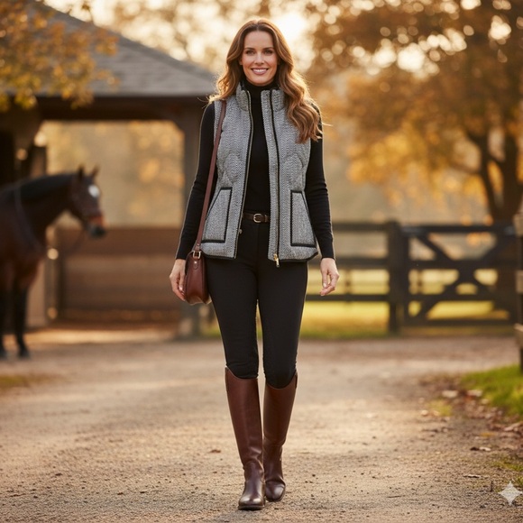 J. Crew Jackets & Blazers - J.Crew Herringbone Quilted Puffer Vest Gray Black Trim Size S